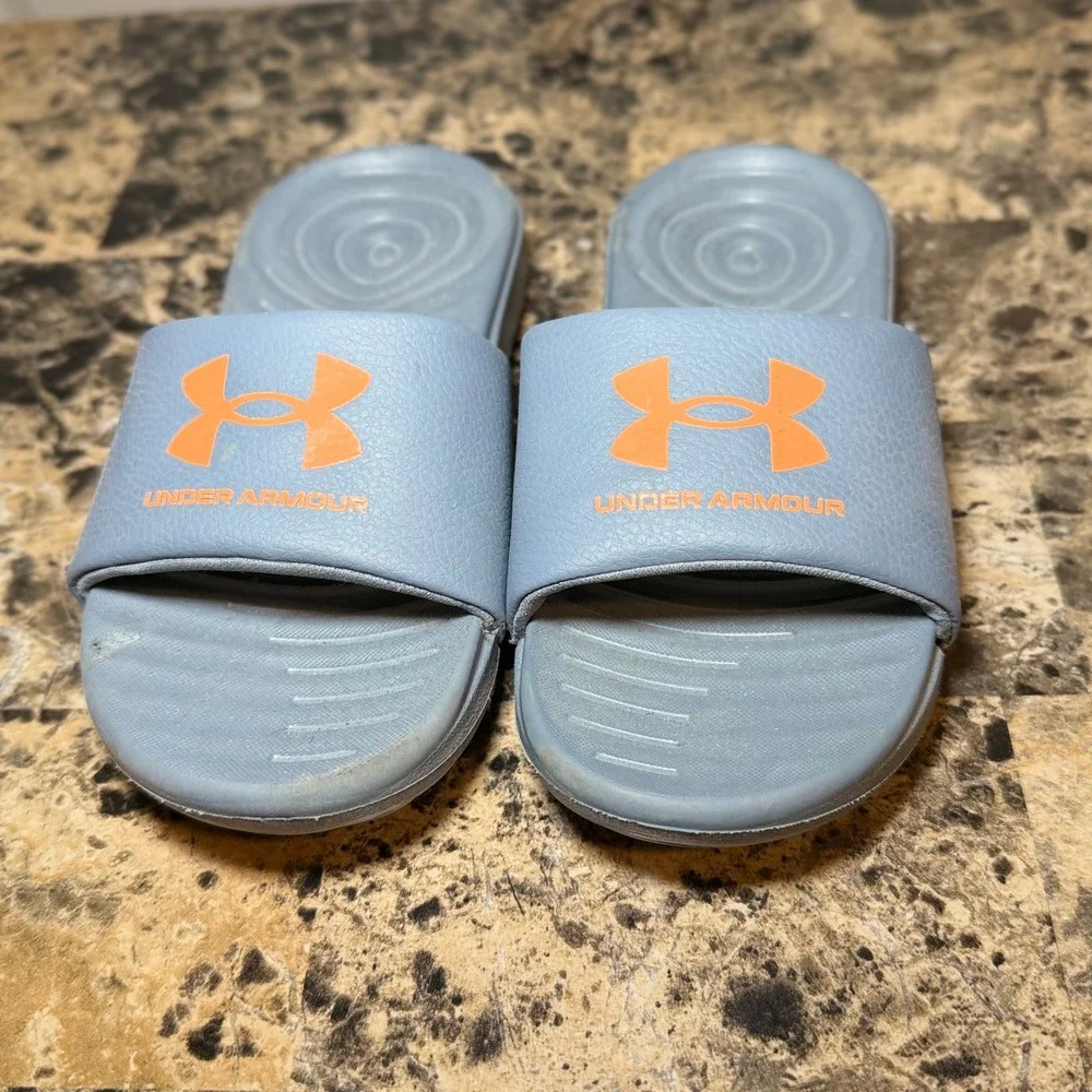 Under Armour Kids Slides Blue Orange Athletic Sandals Size 11K